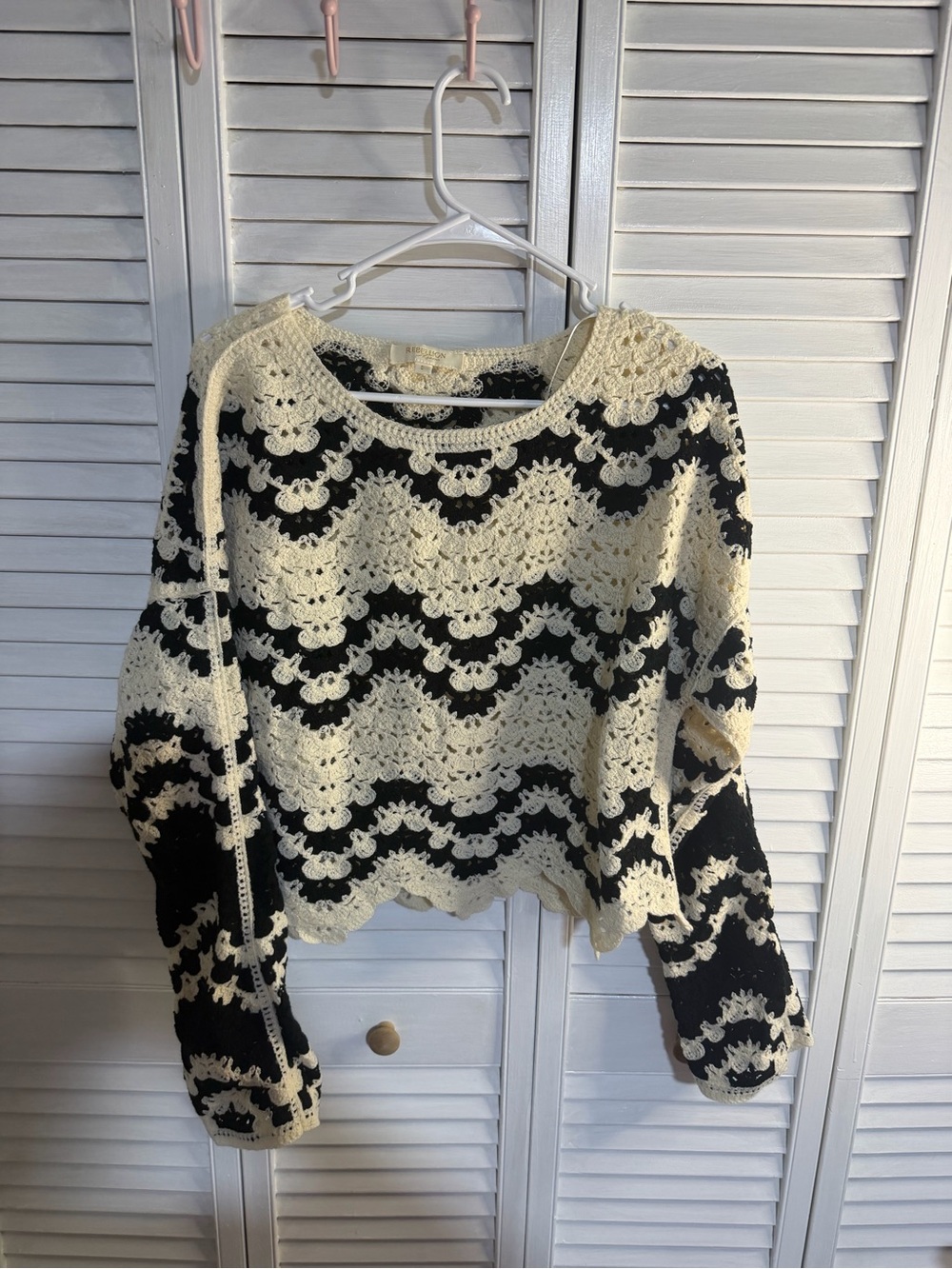 Rebellion Cream and Black Wave Crochet Sweater